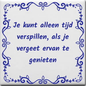 Spreuktegel over Overig: Je kunt alleen tijd verspillen als je vergeet ervan te genieten